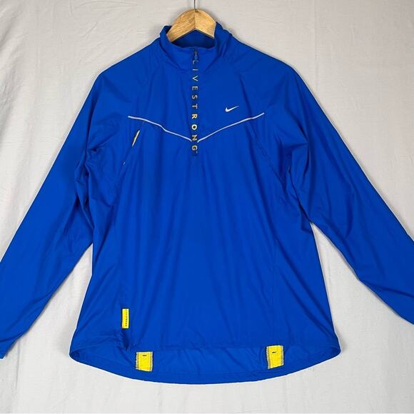 Livestrong Nike Cycling Jacket Windbreaker Women Large Blue 1/4 Zip Vented Bike - Picture 13 of 13